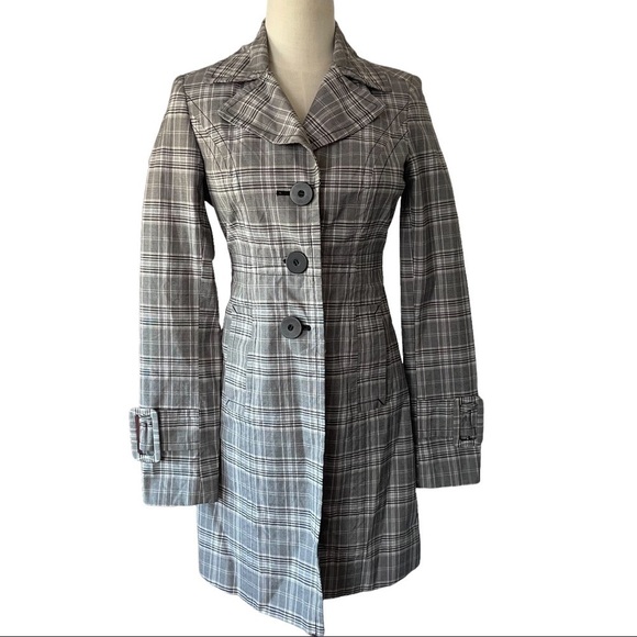 Smart Set XS grey plaid trench coat preppy tweed prepcore regencycore coquette - Picture 1 of 11